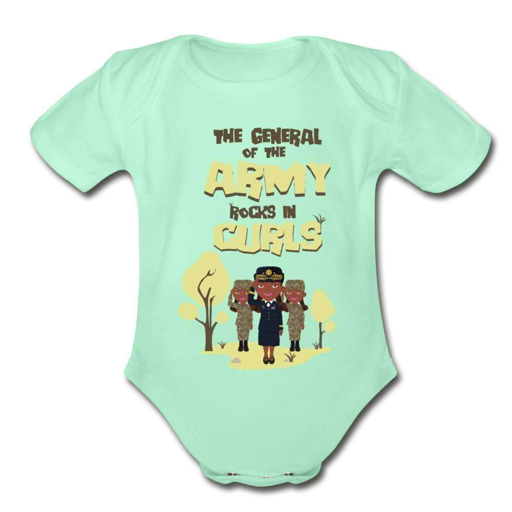 The Army in Curls Organic Short Sleeve Baby Bodysuit-SPOD-Armed Forces with Awesome Hair,Army,Baby Bodysuits,Career T shirts and Onesies,Girls Clothes,infant,Infants,Kids & Babies,Shop,SPOD
