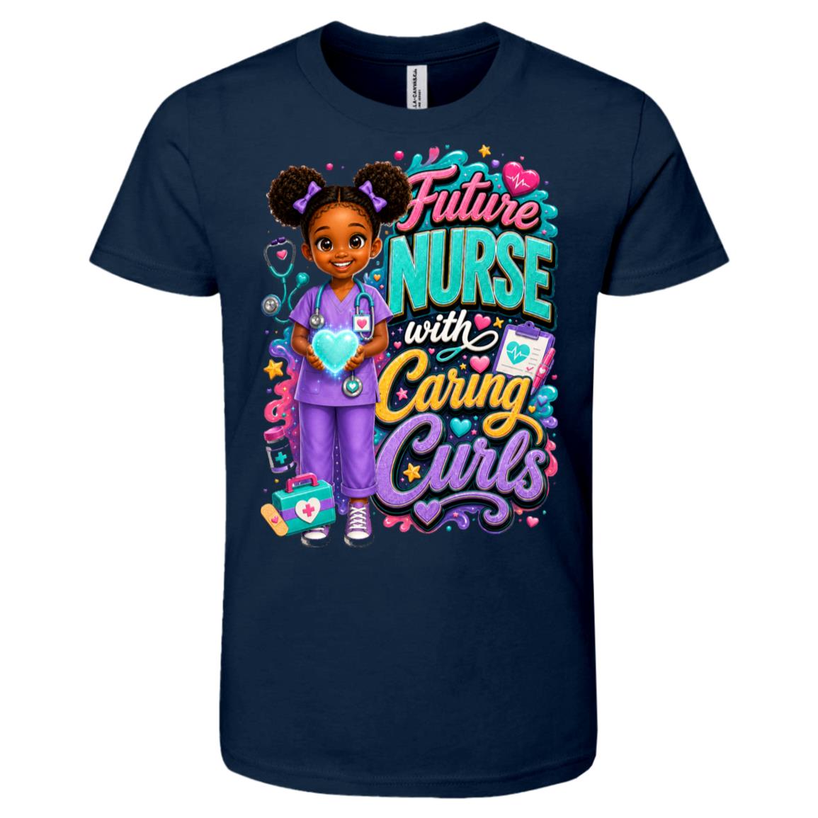 Nurse career tee for girls Ages 6-9 with natural hair pride by Riley's Way