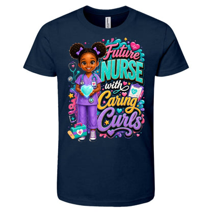 Nurse career tee for girls Ages 6-9 with natural hair pride by Riley's Way