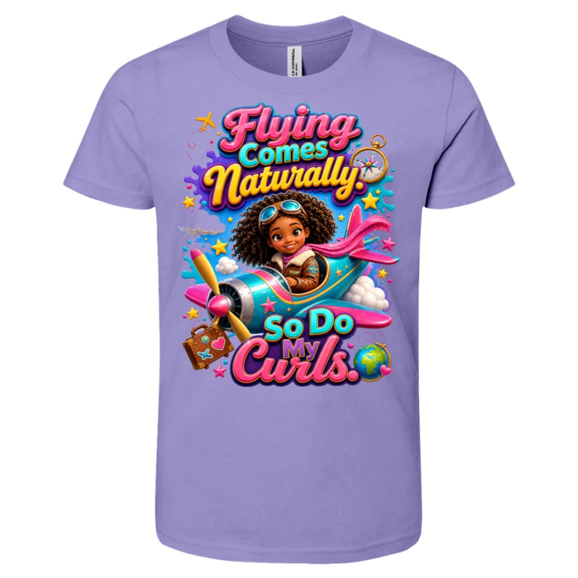 Pilot career tee for girls Ages 6-9 with natural hair pride by Riley's Way