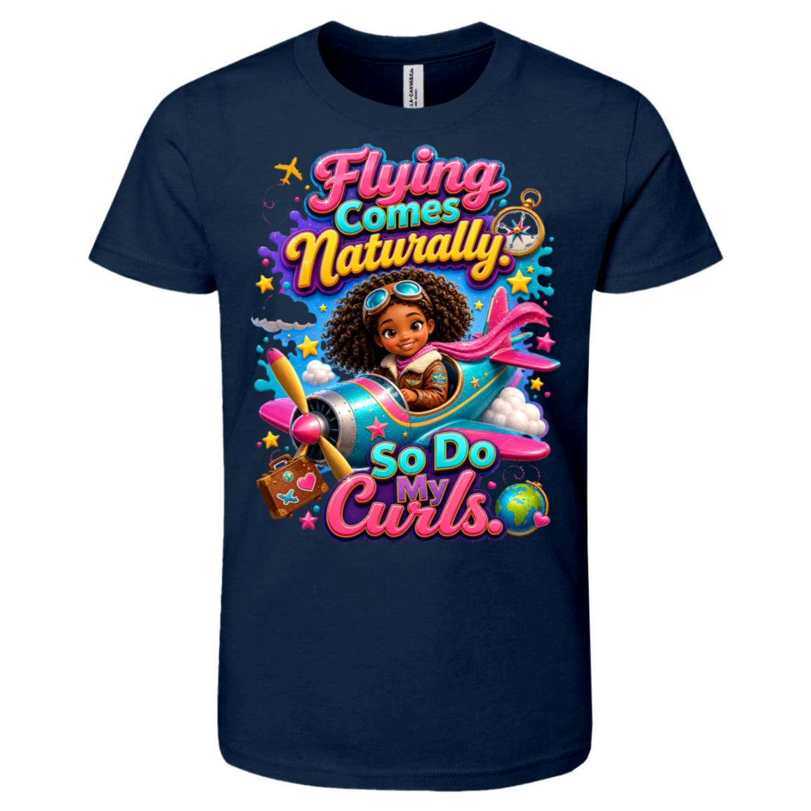 Pilot career tee for girls Ages 6-9 with natural hair pride by Riley's Way