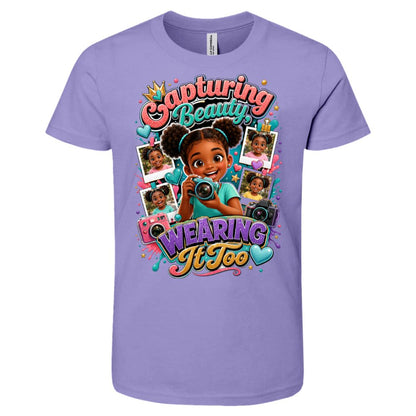 Photographer career tee for girls Ages 6-9 with natural hair pride by Riley's Way