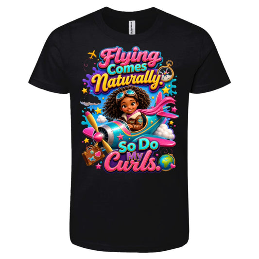 Pilot career tee for girls Ages 6-9 with natural hair pride by Riley's Way