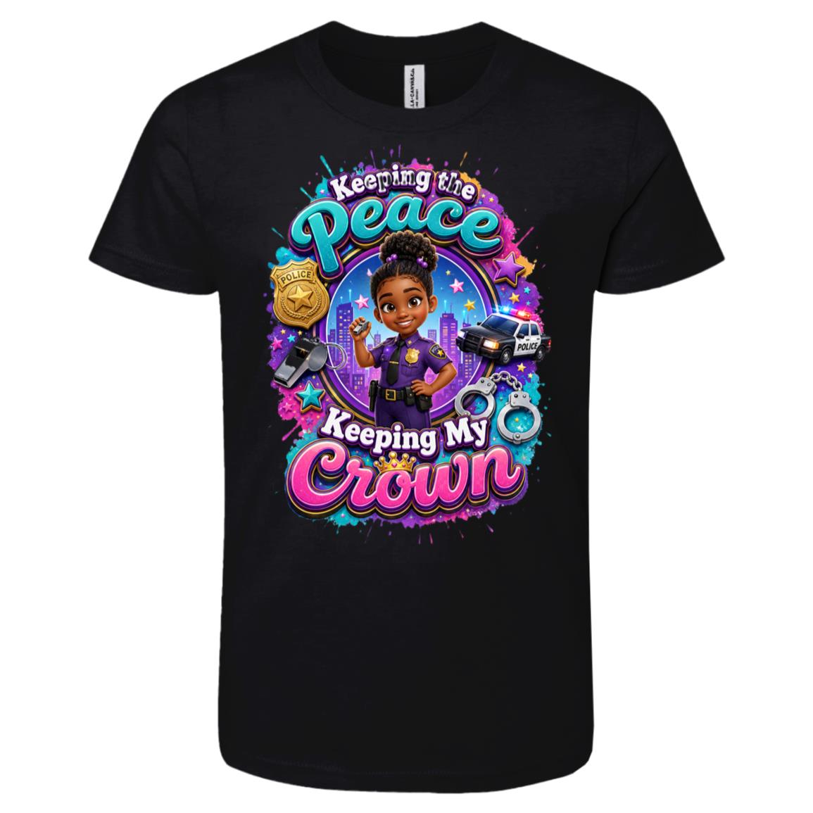 Police Officer career tee for girls Ages 6-9 with natural hair pride by Riley's Way