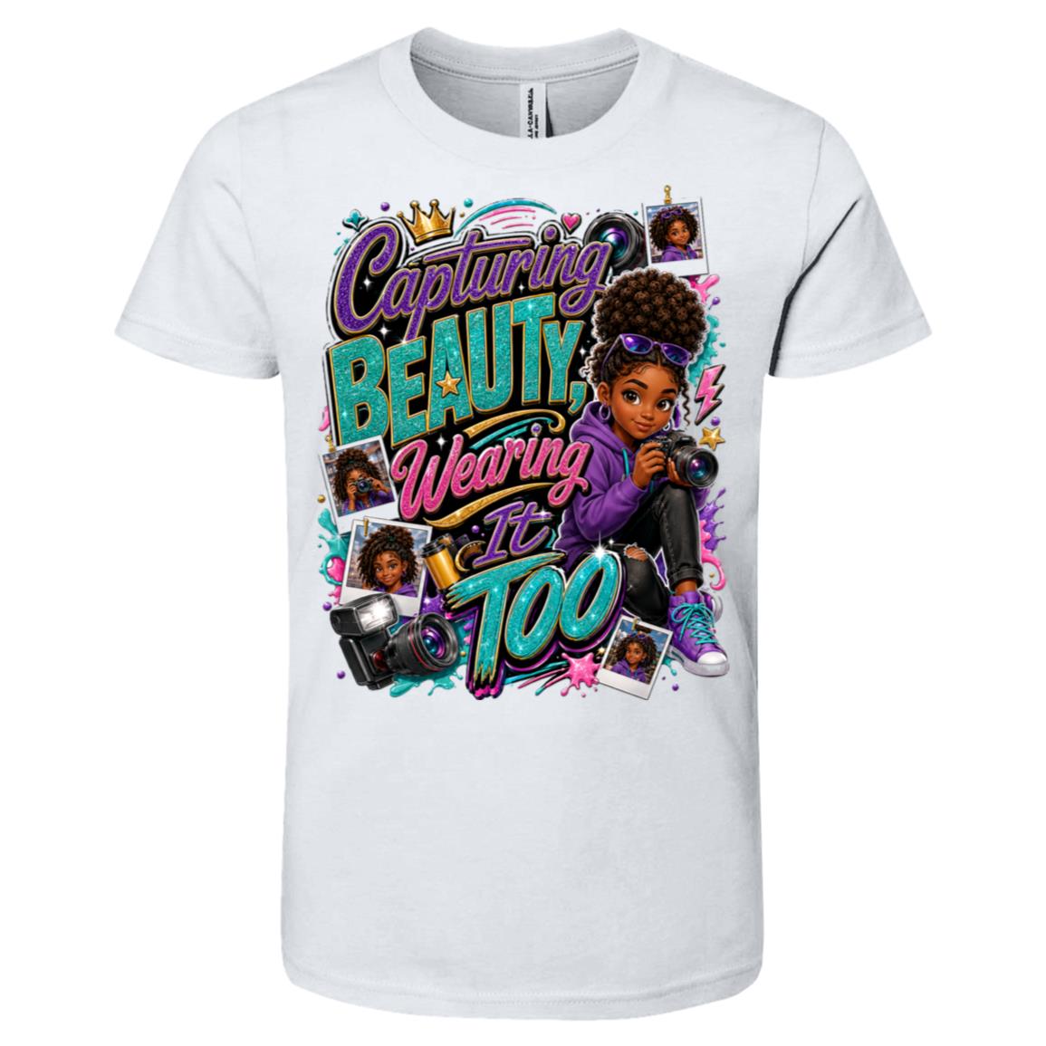 Photographer career tee for girls Ages 10-12 with natural hair pride by Riley's Way