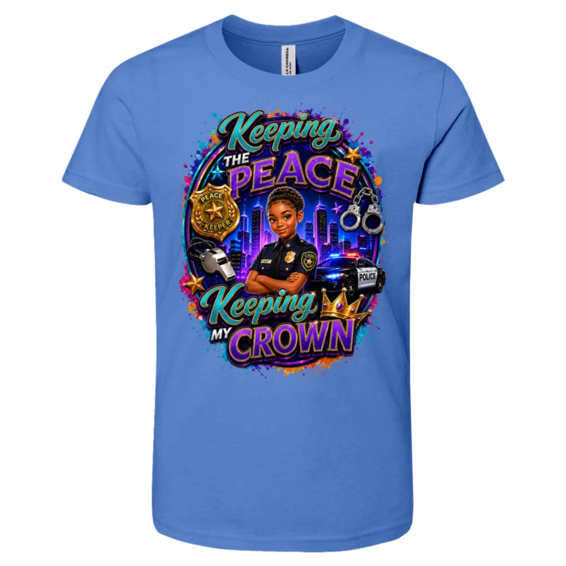 Police Officer career tee for girls Ages 10-12 with natural hair pride by Riley's Way