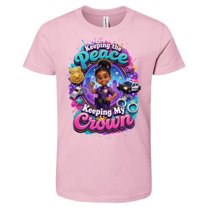 Police Officer career tee for girls Ages 6-9 with natural hair pride by Riley's Way