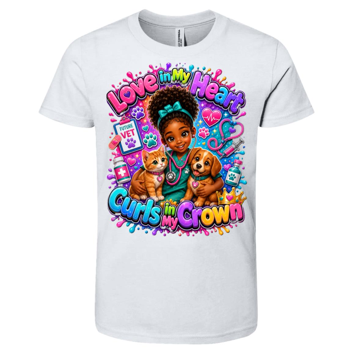 Veterinarian career tee for girls Ages 6-9 with natural hair pride by Riley's Way