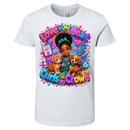 Veterinarian career tee for girls Ages 6-9 with natural hair pride by Riley's Way
