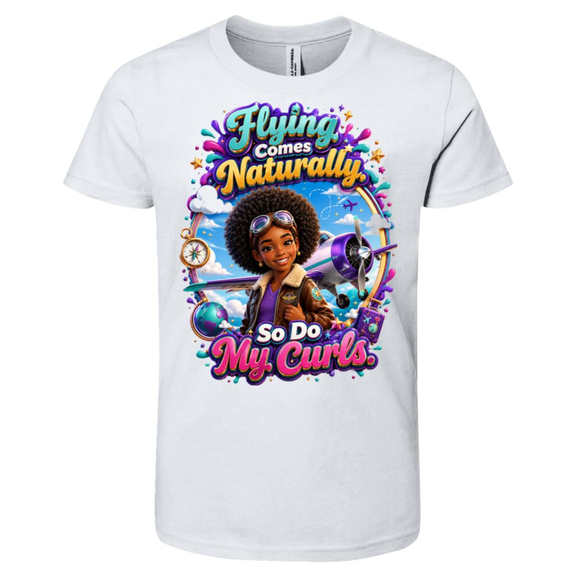Pilot career tee for girls Ages 10-12 with natural hair pride by Riley's Way