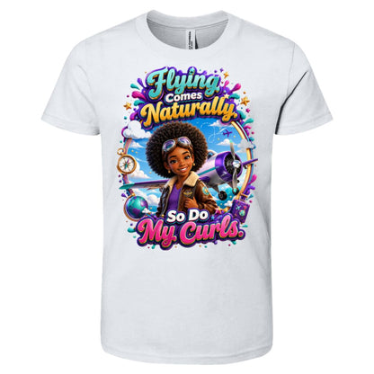 Pilot career tee for girls Ages 10-12 with natural hair pride by Riley's Way