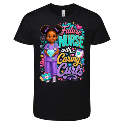 Nurse career tee for girls Ages 6-9 with natural hair pride by Riley's Way