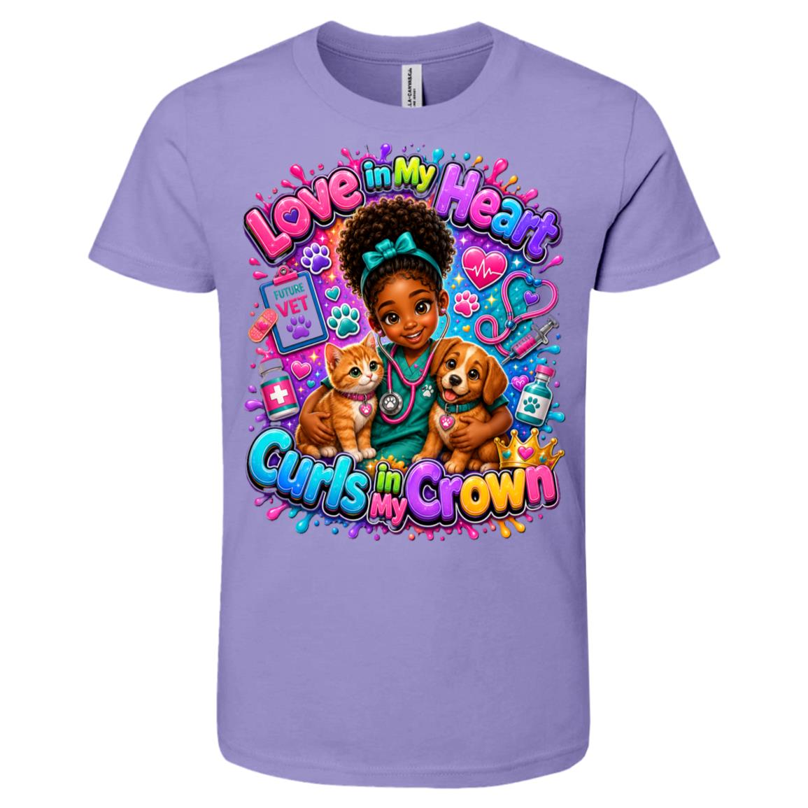 Veterinarian career tee for girls Ages 6-9 with natural hair pride by Riley's Way