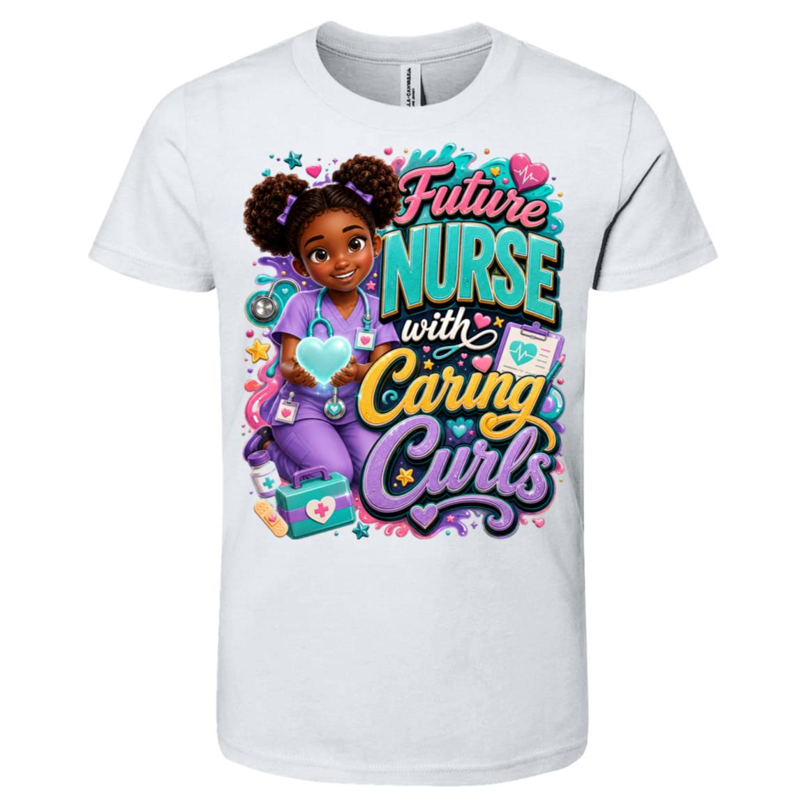 Nurse career tee for girls Ages 10-12 with natural hair pride by Riley's Way