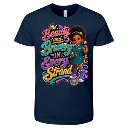 Marine career tee for girls Ages 6-9 with natural hair pride by Riley's Way