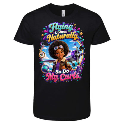 Pilot career tee for girls Ages 10-12 with natural hair pride by Riley's Way