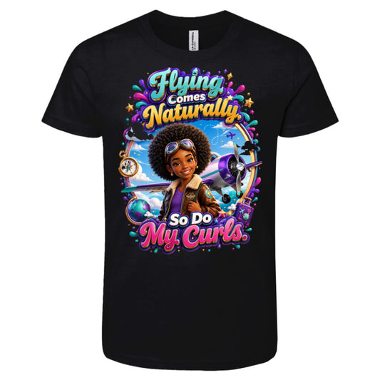 Pilot career tee for girls Ages 10-12 with natural hair pride by Riley's Way