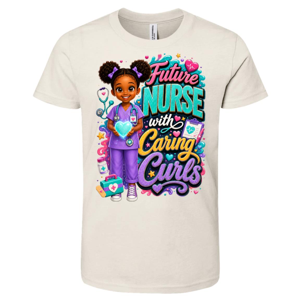 Nurse career tee for girls Ages 6-9 with natural hair pride by Riley's Way