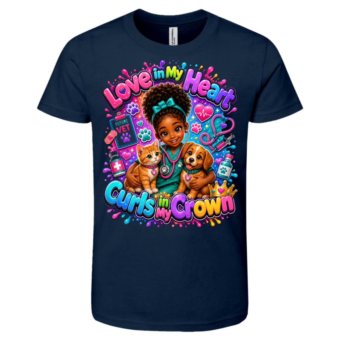 Veterinarian career tee for girls Ages 6-9 with natural hair pride by Riley's Way