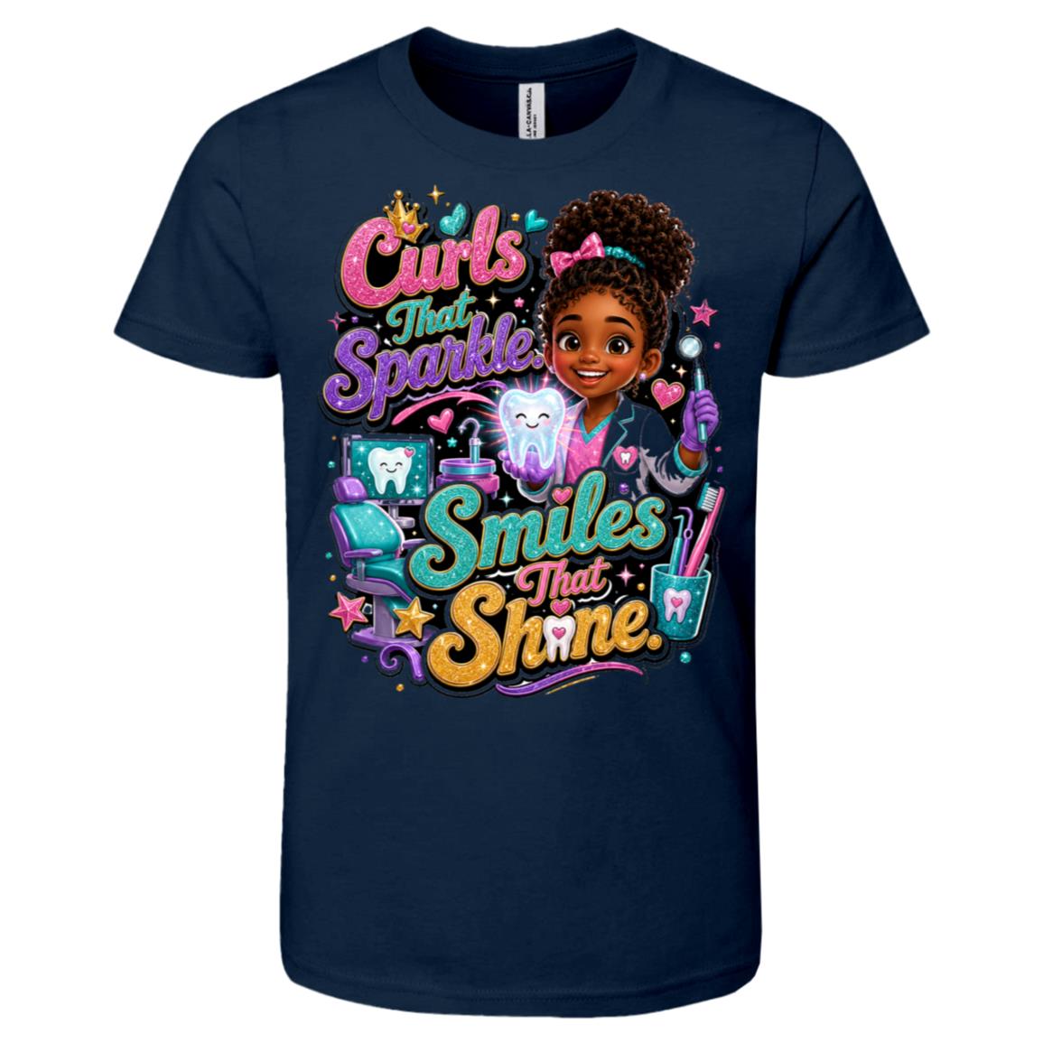 Dentist career tee for girls Ages 6-9 with natural hair pride by Riley's Way