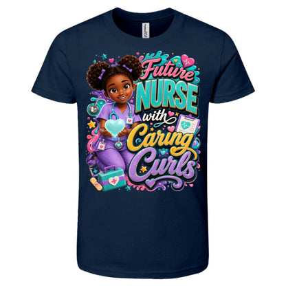 Nurse career tee for girls Ages 10-12 with natural hair pride by Riley's Way