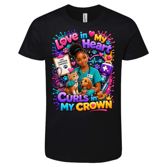 Veterinarian career tee for girls Ages 10-12 with natural hair pride by Riley's Way