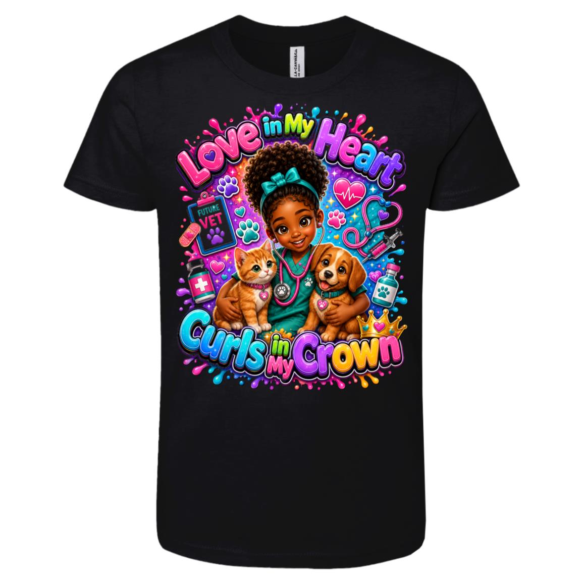 Veterinarian career tee for girls Ages 6-9 with natural hair pride by Riley's Way