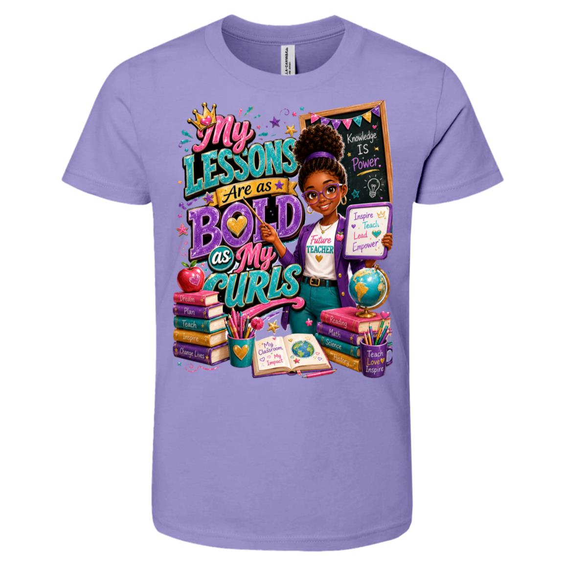 Teacher career tee for girls Ages 10-12 with natural hair pride by Riley's Way