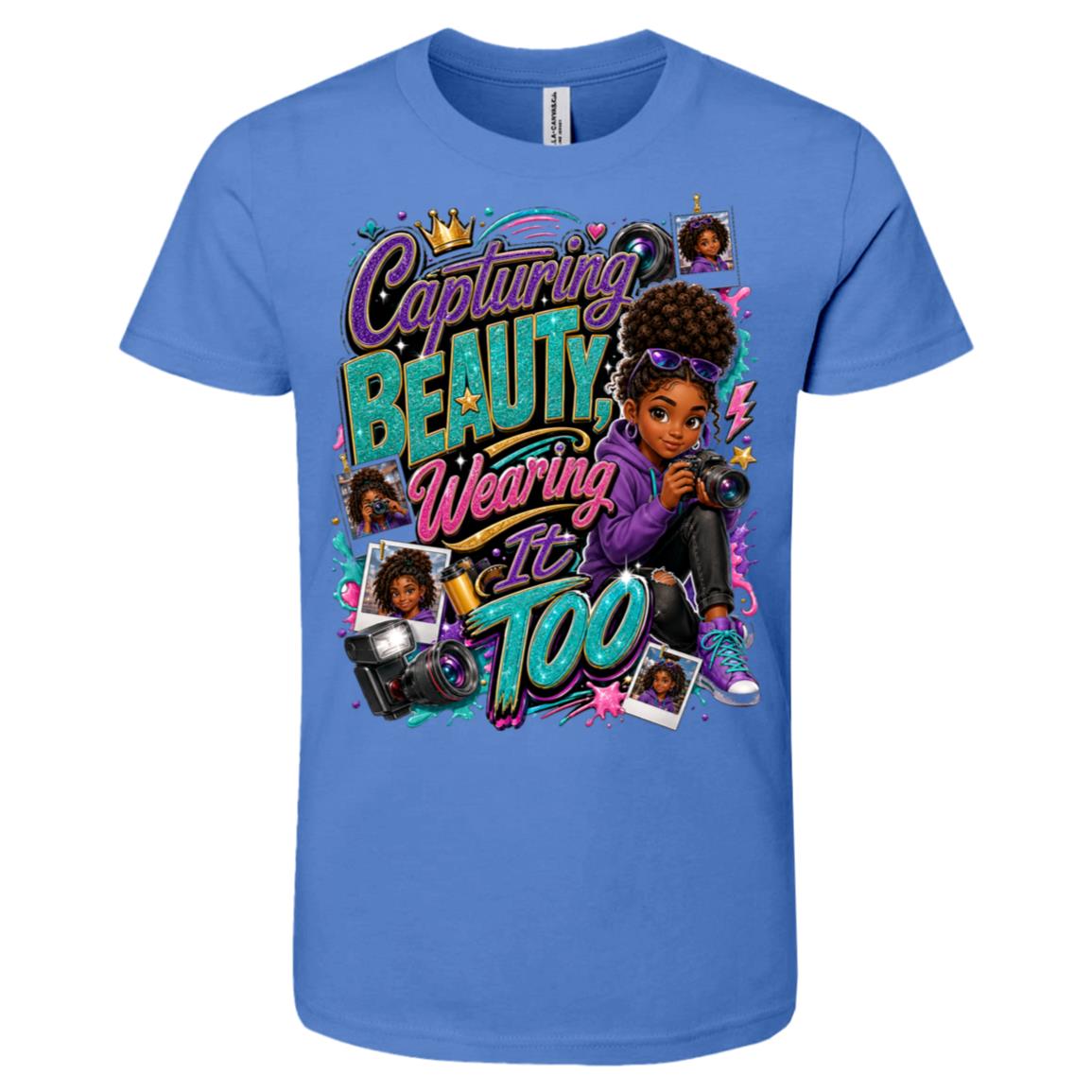 Photographer career tee for girls Ages 10-12 with natural hair pride by Riley's Way