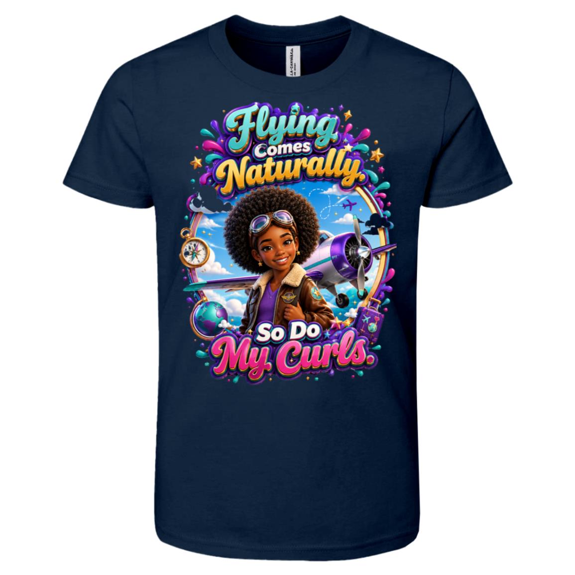 Pilot career tee for girls Ages 10-12 with natural hair pride by Riley's Way