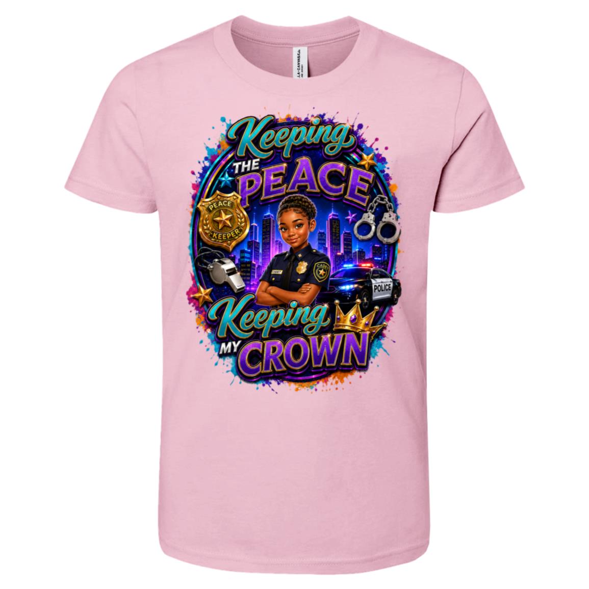 Police Officer career tee for girls Ages 10-12 with natural hair pride by Riley's Way