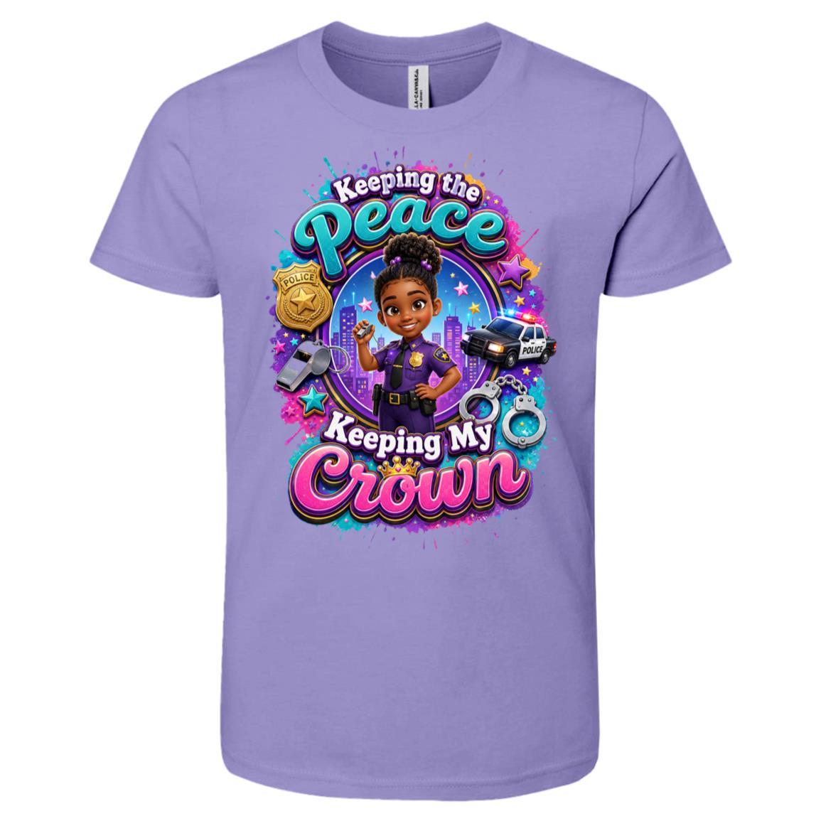 Police Officer career tee for girls Ages 6-9 with natural hair pride by Riley's Way