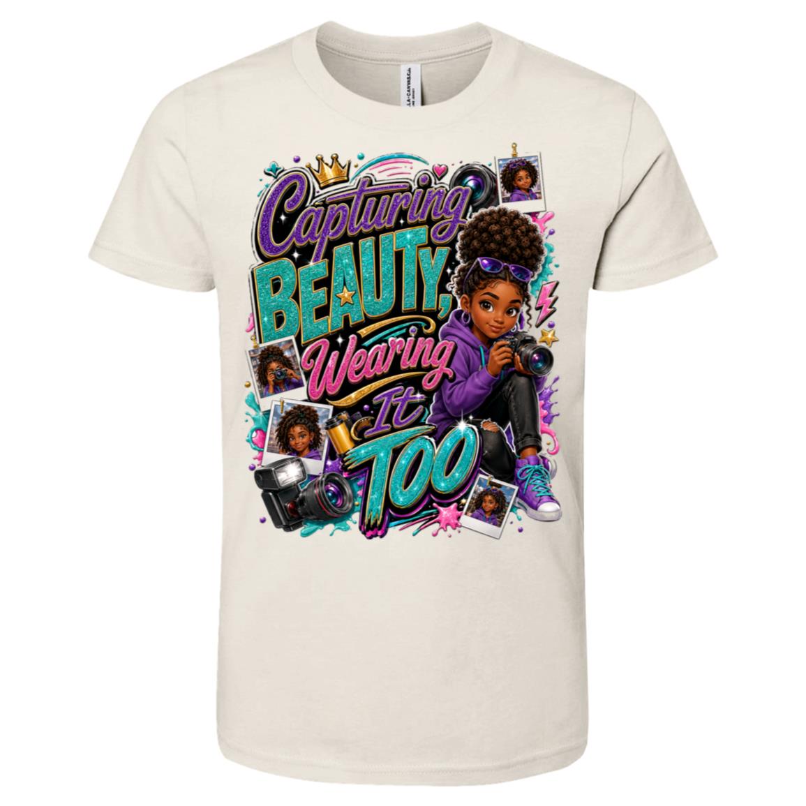 Photographer career tee for girls Ages 10-12 with natural hair pride by Riley's Way