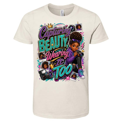 Photographer career tee for girls Ages 10-12 with natural hair pride by Riley's Way