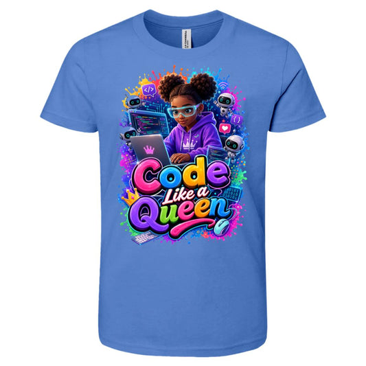 Coder career tee for girls Ages 10-12 with natural hair pride by Riley's Way