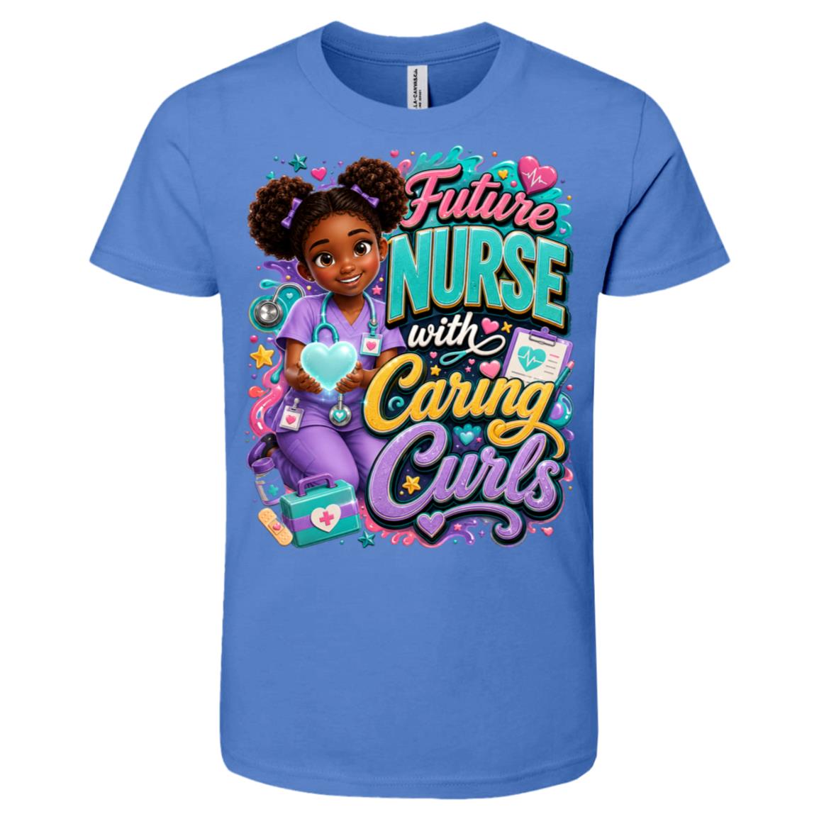Nurse career tee for girls Ages 10-12 with natural hair pride by Riley's Way