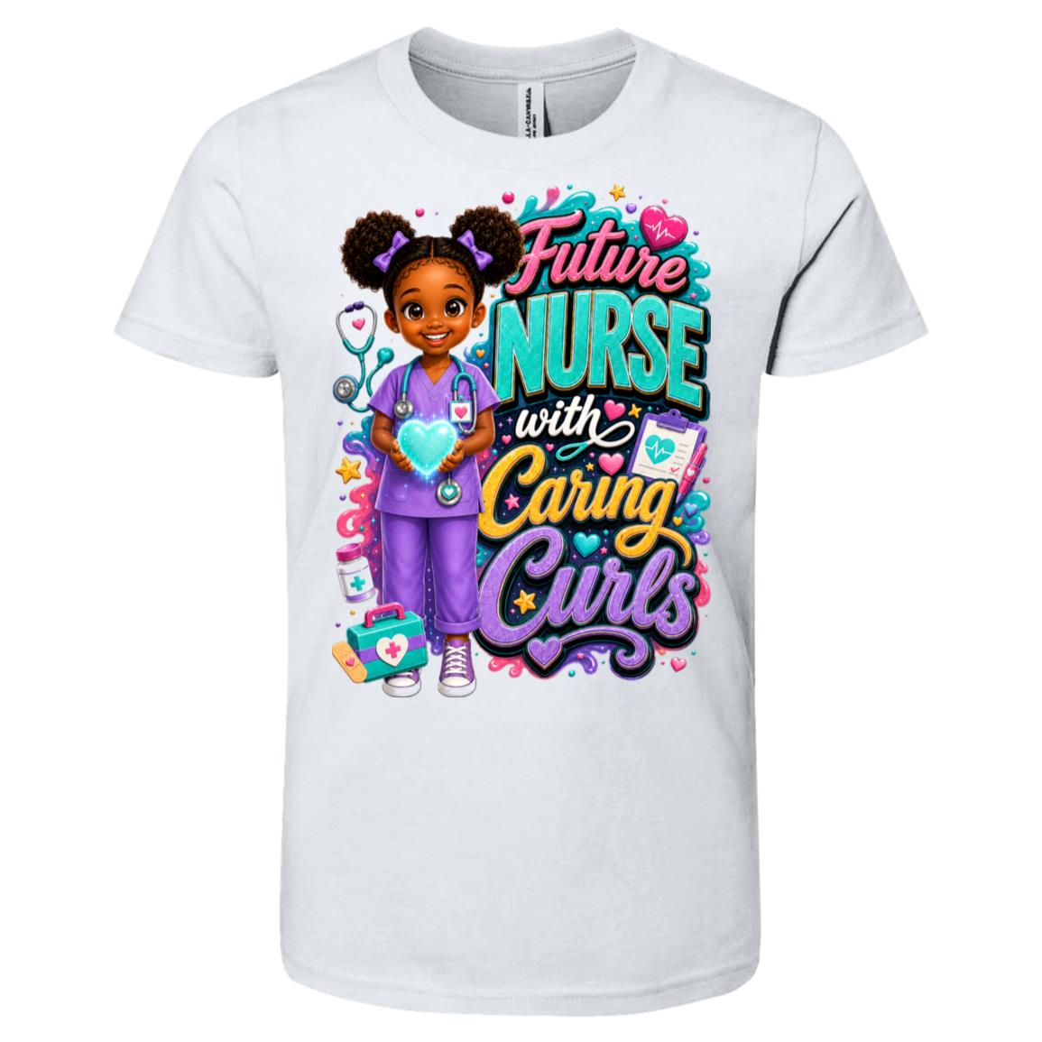 Nurse career tee for girls Ages 6-9 with natural hair pride by Riley's Way