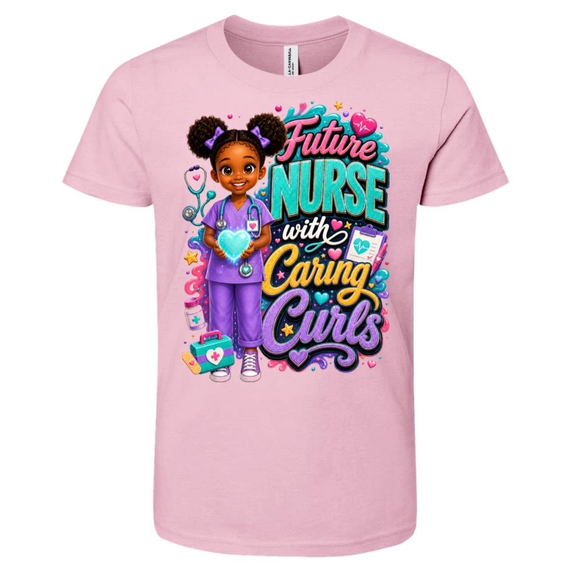 Nurse career tee for girls Ages 6-9 with natural hair pride by Riley's Way