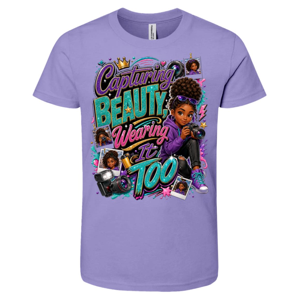 Photographer career tee for girls Ages 10-12 with natural hair pride by Riley's Way