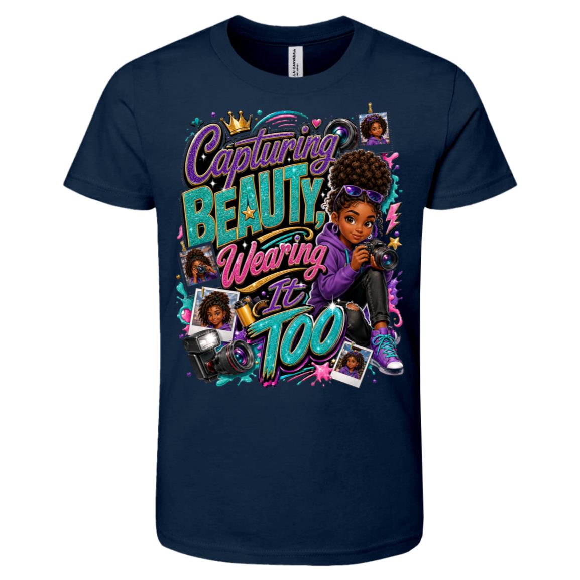 Photographer career tee for girls Ages 10-12 with natural hair pride by Riley's Way