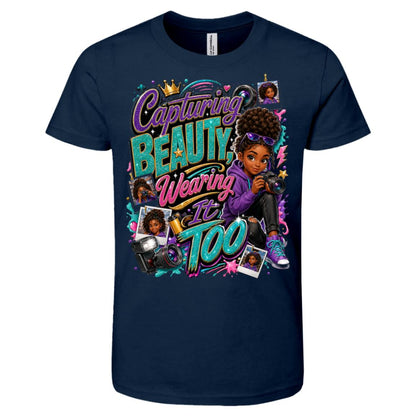 Photographer career tee for girls Ages 10-12 with natural hair pride by Riley's Way