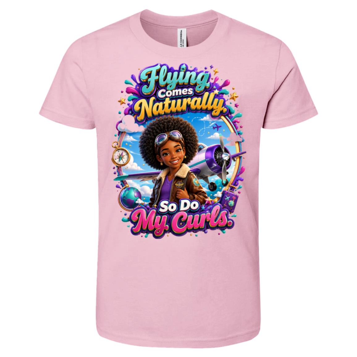 Pilot career tee for girls Ages 10-12 with natural hair pride by Riley's Way