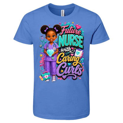 Nurse career tee for girls Ages 6-9 with natural hair pride by Riley's Way
