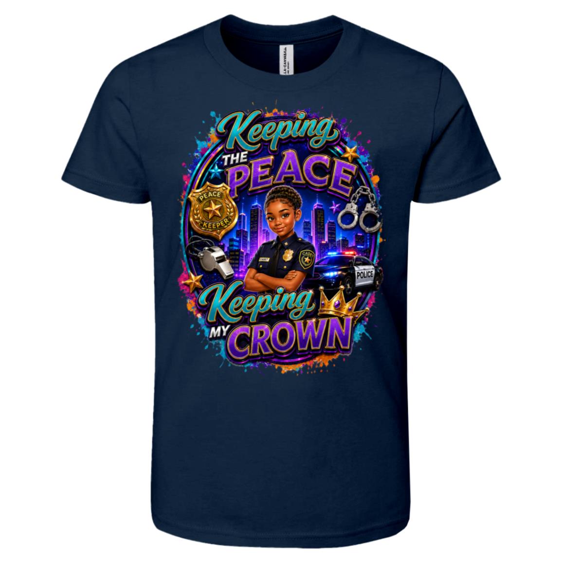 Police Officer career tee for girls Ages 10-12 with natural hair pride by Riley's Way