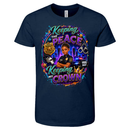 Police Officer career tee for girls Ages 10-12 with natural hair pride by Riley's Way