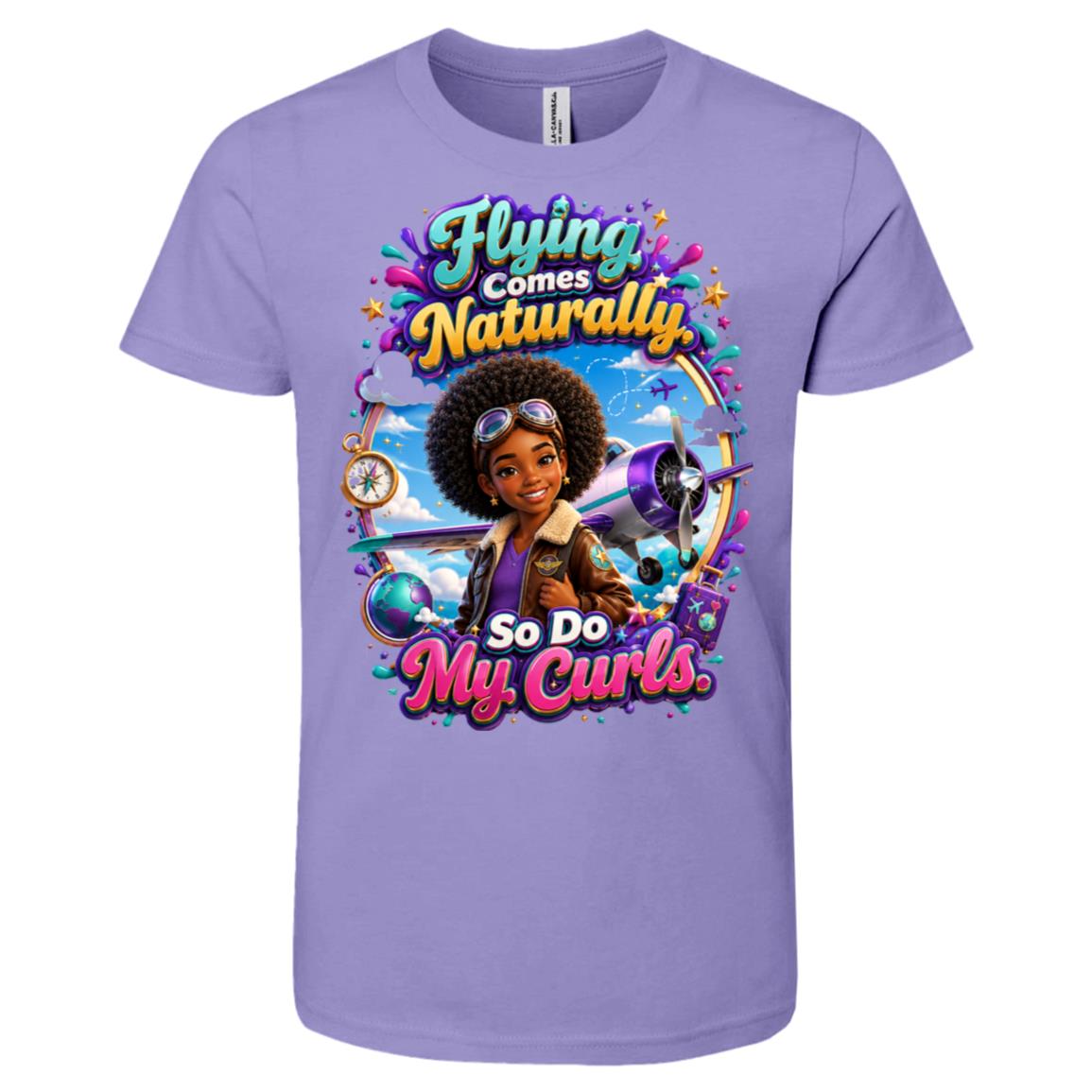 Pilot career tee for girls Ages 10-12 with natural hair pride by Riley's Way