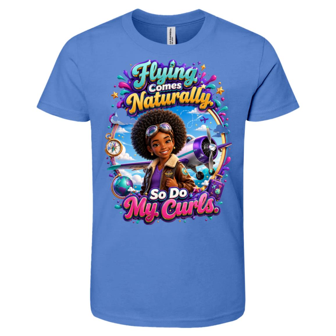 Pilot career tee for girls Ages 10-12 with natural hair pride by Riley's Way