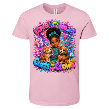 Veterinarian career tee for girls Ages 6-9 with natural hair pride by Riley's Way