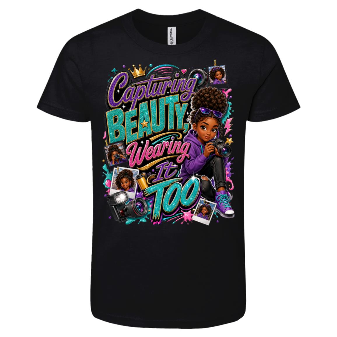 Photographer career tee for girls Ages 10-12 with natural hair pride by Riley's Way