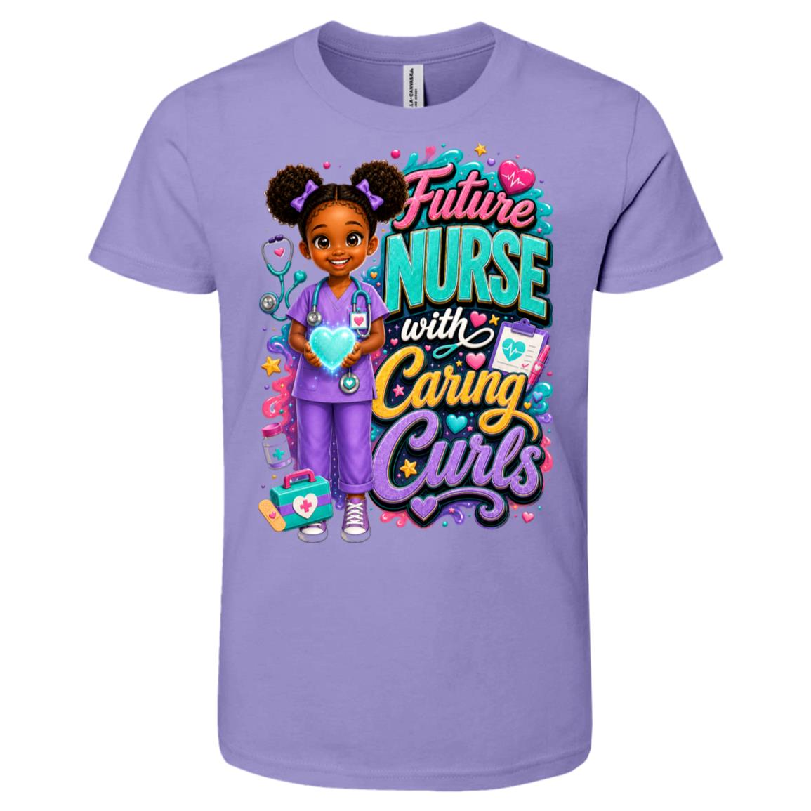Nurse career tee for girls Ages 6-9 with natural hair pride by Riley's Way